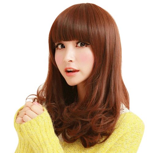 齐刘海女士假发蓬松长发梨花头假发真头发短发女长卷发假发套