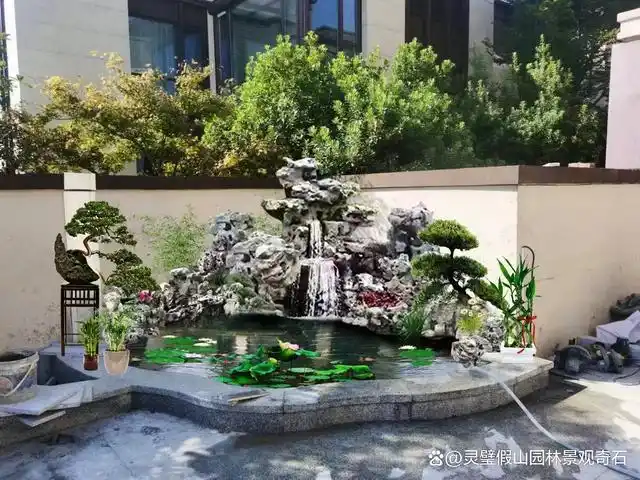 庭院鱼池假山景观效果图整体规划设计图提供