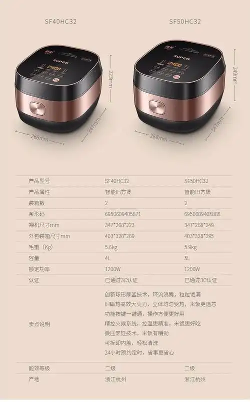 苏泊尔(supor)电饭煲4l点饭堡球釜ih电磁加热智能电饭锅5升多功能电到