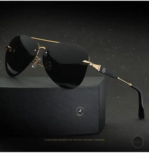 奔驰太阳镜男benz墨镜开车专用时尚无框驾驶太阳眼镜偏光镜金色