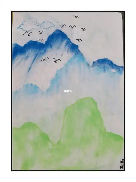 山水画彩铅山水画,彩铅风景画,中小学彩铅装饰画学生的山水画黑白山水