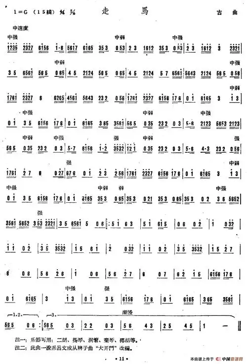 走马(广东音乐) 器乐乐谱