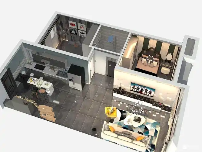 混搭风格两室两厅装修设计效果图