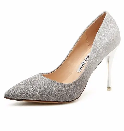 atiniya 高跟鞋女 2019春季新款欧美站反绒舒适淑女单鞋尖头亮片细跟