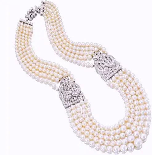 卡地亚1930年代铂金镶嵌钻石天然养殖珍珠项链