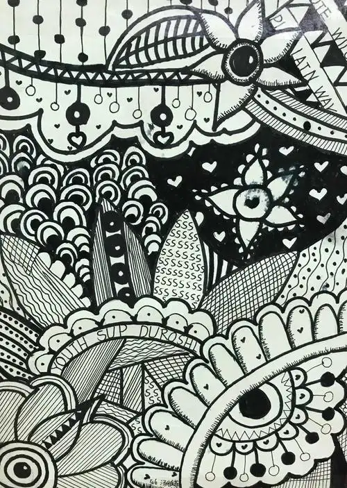 "一笔一世界,一思一创意" 五年级学生黑白装饰画优秀美术作业展