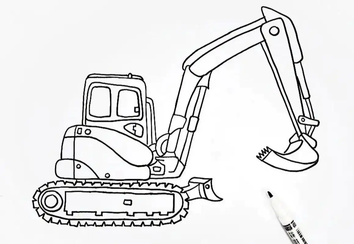 儿童画教程|忙忙碌碌的挖掘机 人类的生产建设总少不了机械器具的辅助