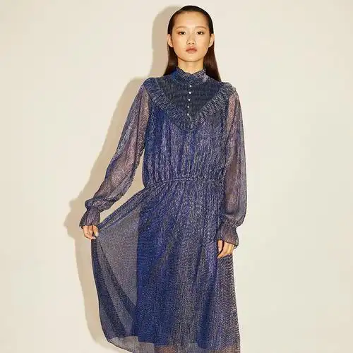 uooyaa/乌丫专柜正品复古捏褶仙女裙百搭连衣裙