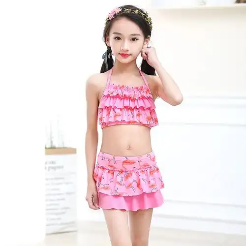 女童泳衣分体裙式中大童小女孩连体游泳衣比基尼