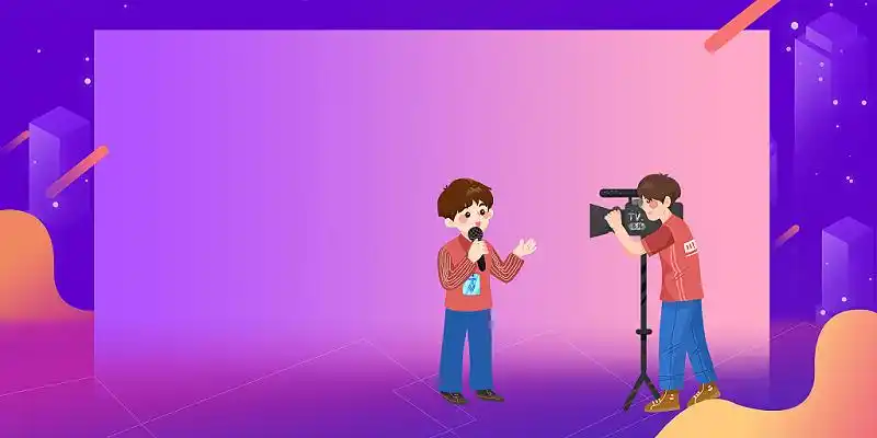 蓝色卡通城市话筒摄像机中国记者日展板背景