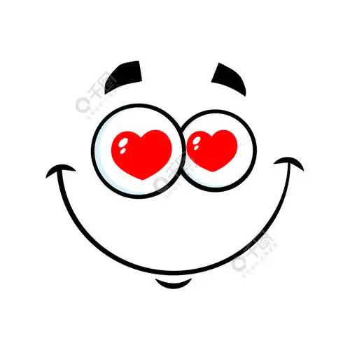 微笑的爱卡通滑稽的脸与心的眼睛表达在白色背景上隔离的插图