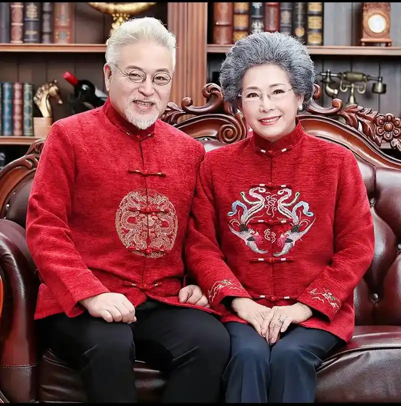 情侣装唐装男女套装中老年过寿生日爷爷奶奶婚礼服 老人秋冬装外 - 抖