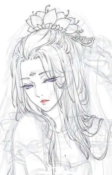 二次元古装女王简笔画