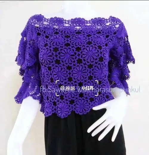 钩针蕾丝拼花钩衣图解