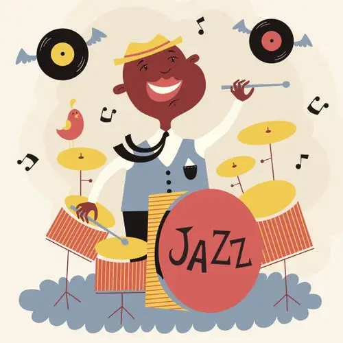 爵士乐,绘画插图,矢量,鼓手,进行中插画素材_id:108409928