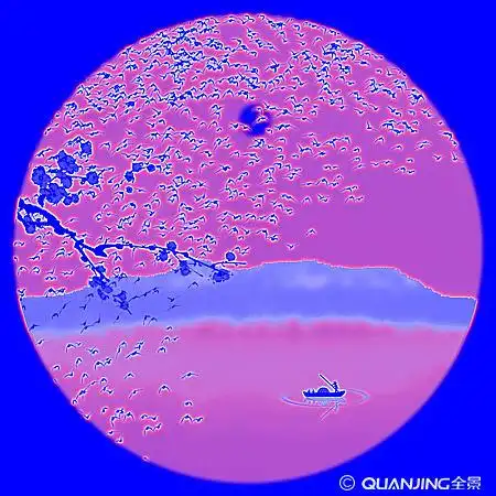 蓝紫色中国风现代水墨山水画