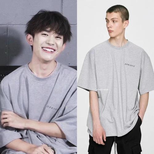 易烊千玺同款朋友请听好d.prique男女灰色短袖 t恤logo t-shirt