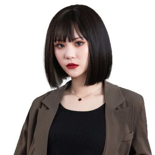 假发女短发波波头挂耳染锁骨发全头套lisa同款时尚短发空气刘海