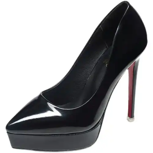 仓梵红蜻蜓品牌漆皮防水台高跟鞋女细跟春季新款黑色职业ol工作尖头单