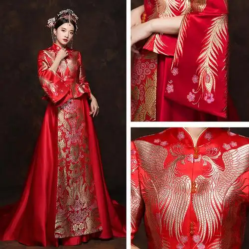 秀禾服新娘2020新款拖尾敬酒服出阁服中式结婚礼服凤冠霞帔嫁衣女