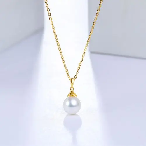 5-8mm单颗正圆淡水珍珠吊坠18k锁骨链女士时尚简约款式