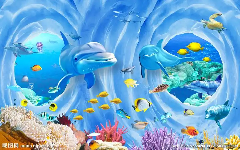 3d立体壁画海底世界背景墙图片