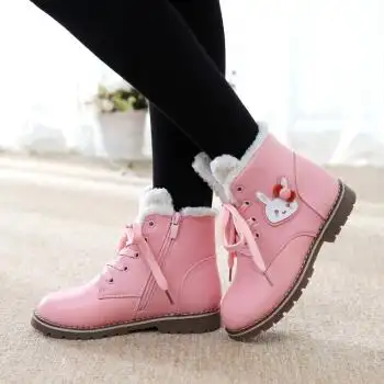 晴鹿女童靴子冬雪地靴儿童鞋子短靴真皮加绒棉靴中大