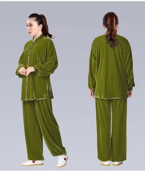 中老年秋冬晨练服棉麻太极服套装冬装加绒加厚金丝绒不倒绒南韩绒练功