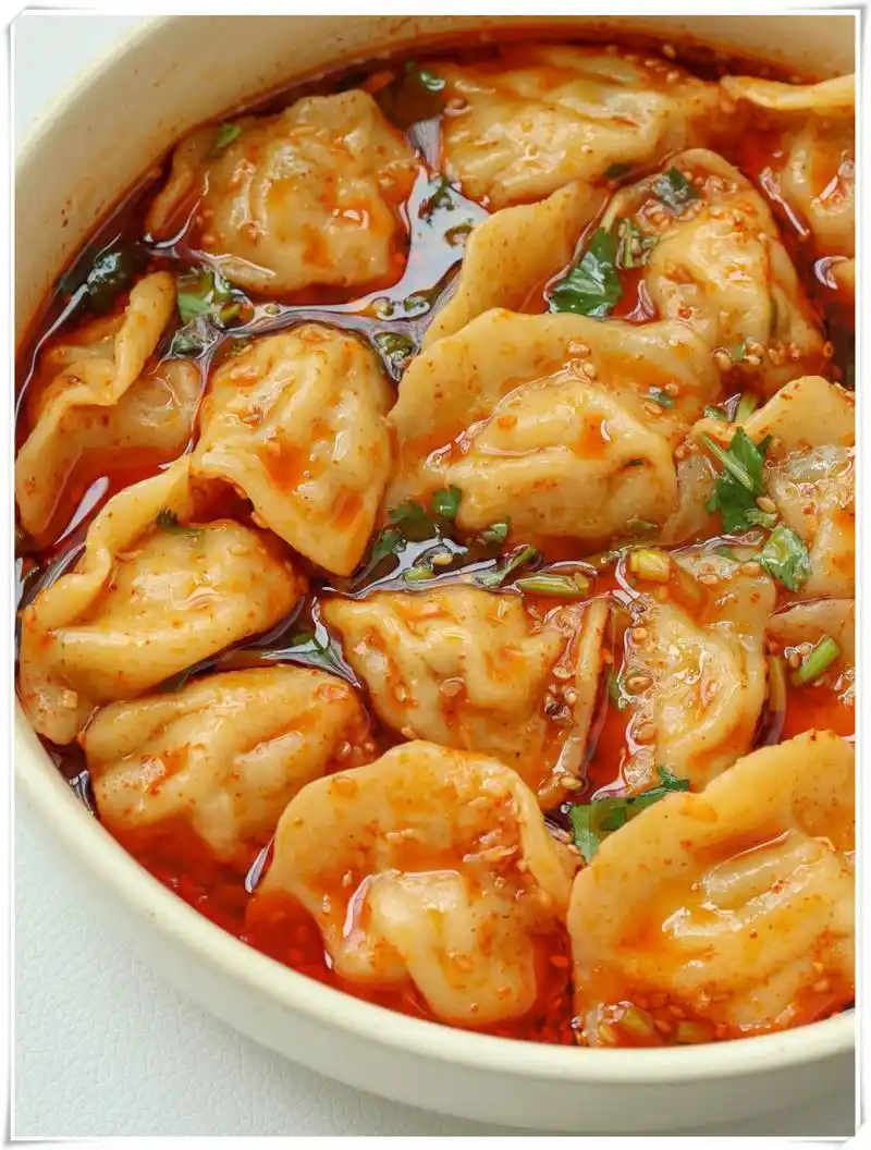 97  食材:饺子  做法: 11566 碗中放入葱蒜末77辣椒粉7