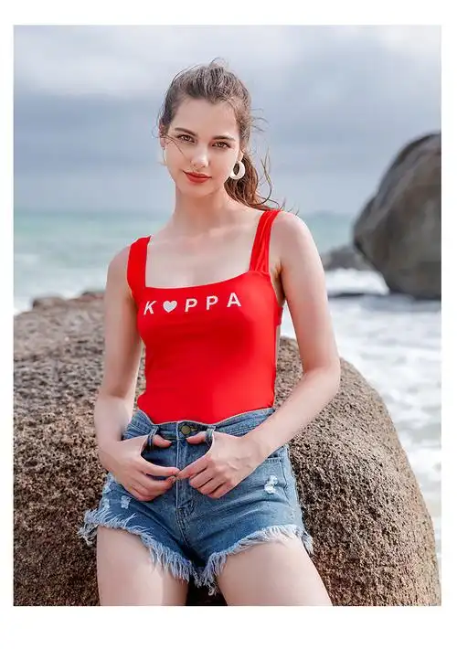 kappa连体三角游泳衣女士新款潮性感露背运动竞技泳装静黑色l建议身高