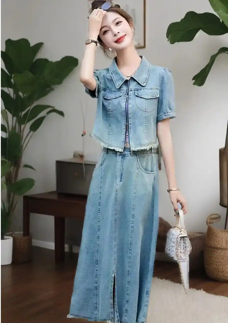 我的带货新宠来啦!欧式复古牛仔套装裙女2024春季新款