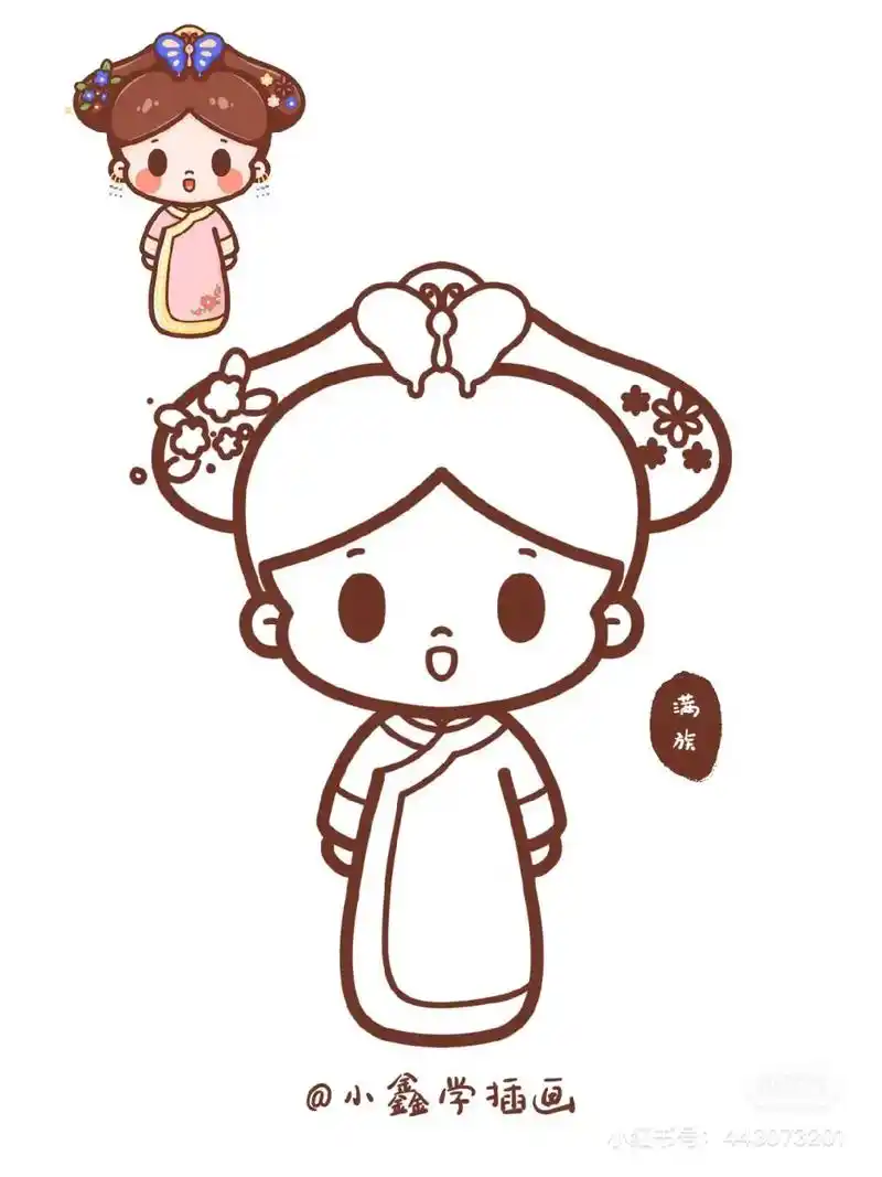 简笔画 #卡通头像 #一起学画画 q版56个民族色稿2 - 抖音