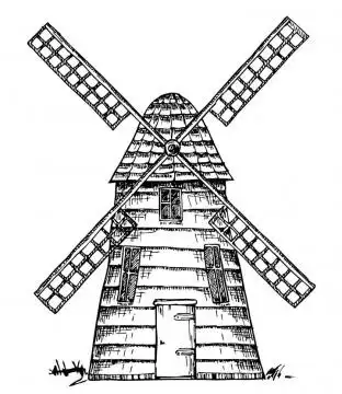 手绘素描插画风格荷兰大风车图片免抠矢量素材