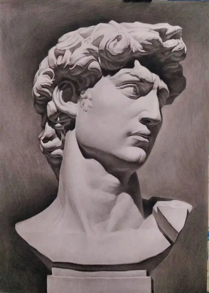 炭笔大卫石膏头像素描步骤教程米开朗琪罗