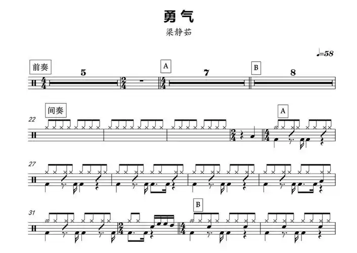 梁静茹《勇气》鼓谱 - 架子鼓谱第1张