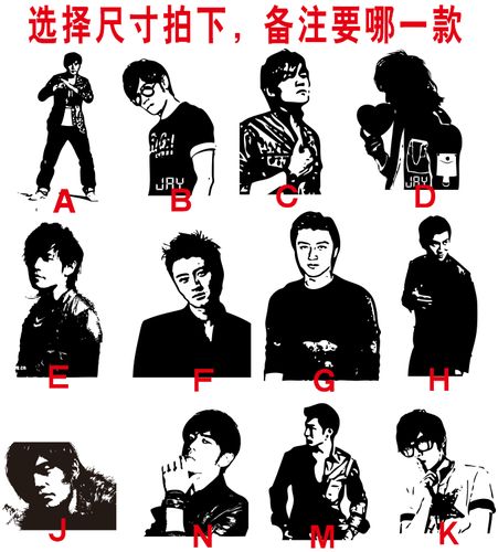 周杰伦 jay谢霆锋 刘德华明星人物剪影贴音乐歌手 头像 反光车贴