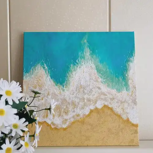 丙烯画教程石英砂肌理大海沙滩附步骤