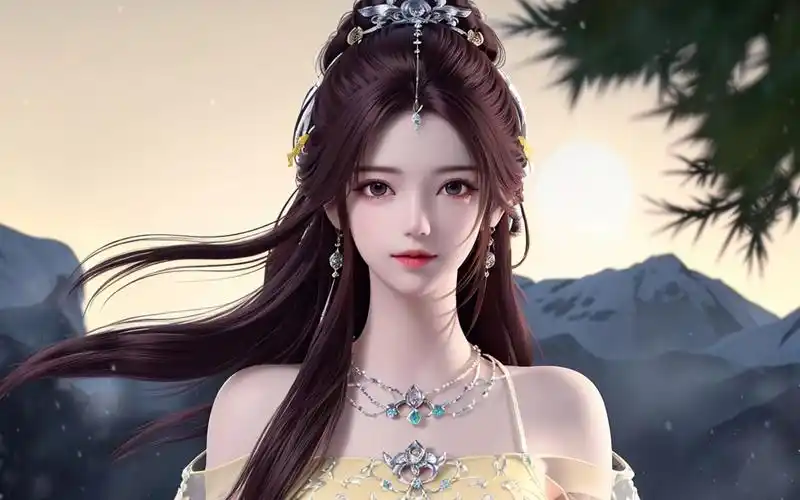 国漫女神4k高清壁纸:魅力无限,雪地中的叶倾仙一袭黄裙活力十足