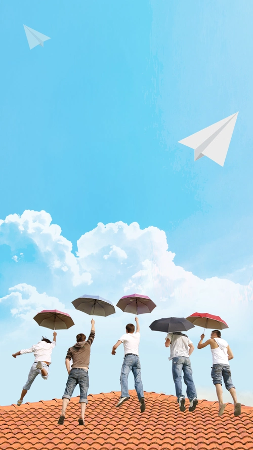 蓝色小清新青春梦想psd分层h5背景素材 - 当图网