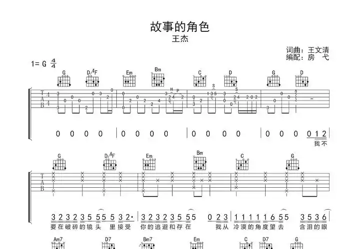 故事的角色吉他谱_王杰_g调弹唱45%原版 - 吉他世界