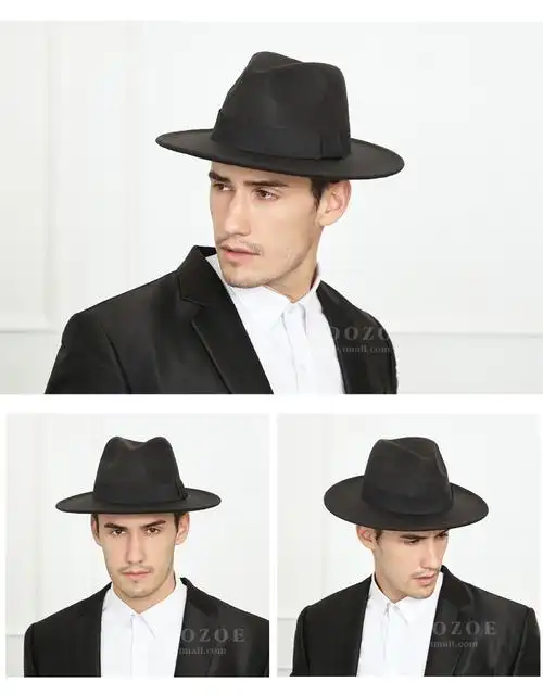 帽子男夏季大檐礼帽复古绅士上海滩帽子新郞结婚帽表演黑色爵士帽