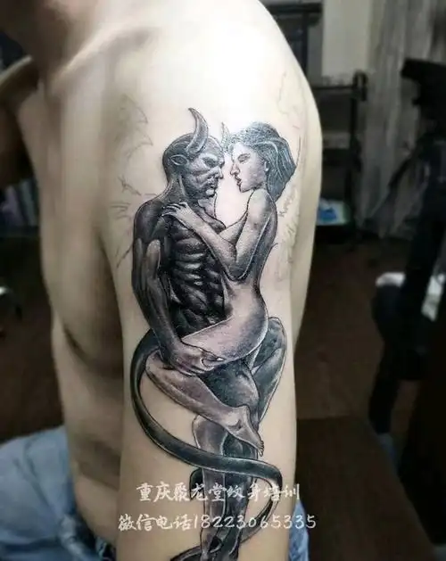 天使与恶魔纹身图片_手臂欧美写实纹身图案