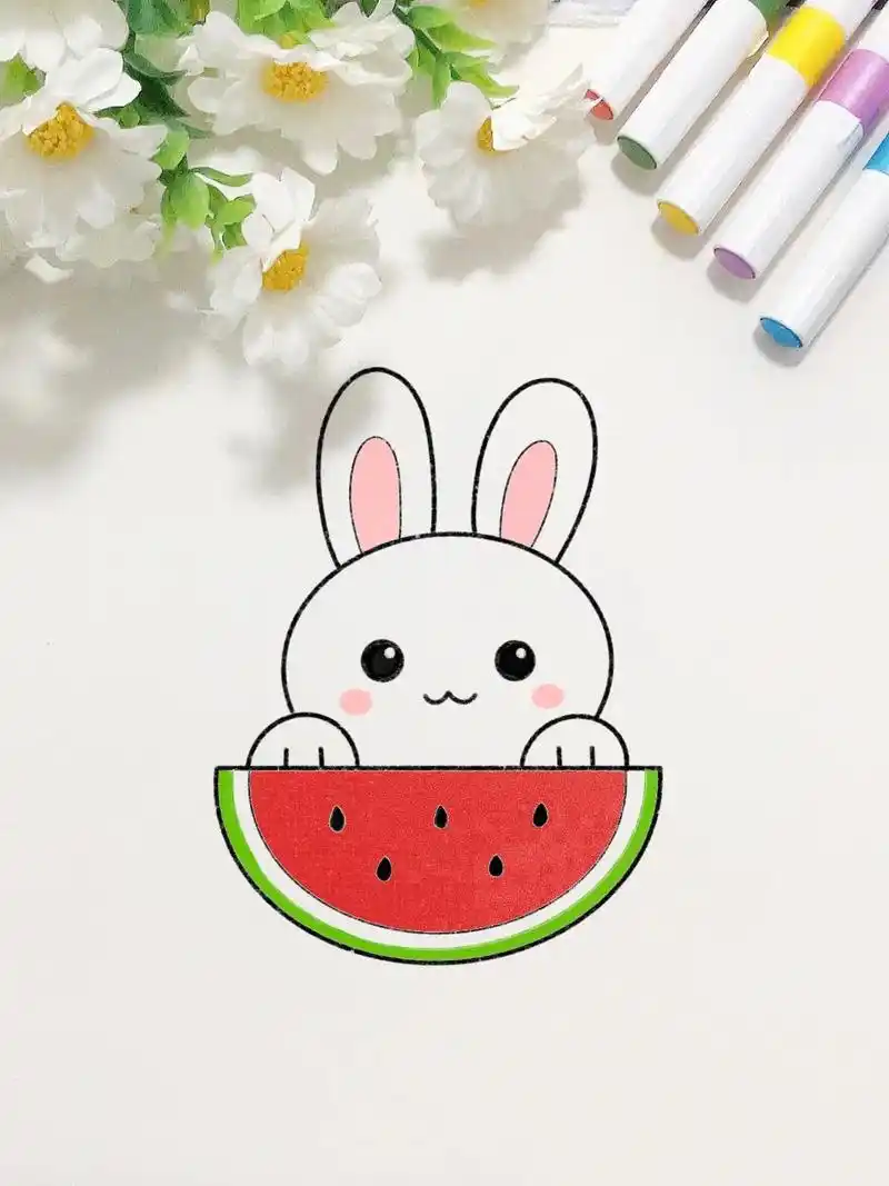 小白兔简笔画.一起来画可爱的小白兔吧,这个画法简单又好看,你 - 抖音