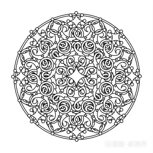 轮廓,单色的曼荼罗.民族, 宗教的设计元素与圆形图案插画-正版商用图