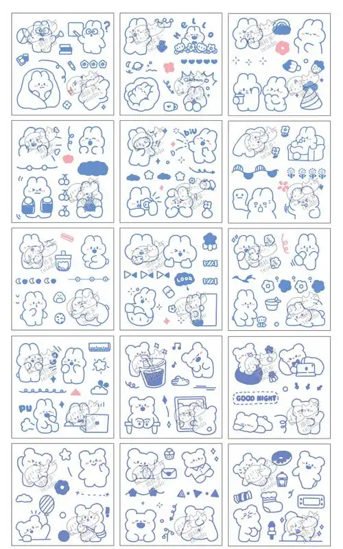 100张手账贴纸pet透明防水手帐素材套装粘贴装饰小图案卡通儿童可爱