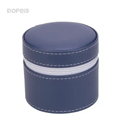 pu皮革单只圆形翻盖手表盒拉链手表盒首圆柱形手表展示盒加印logo