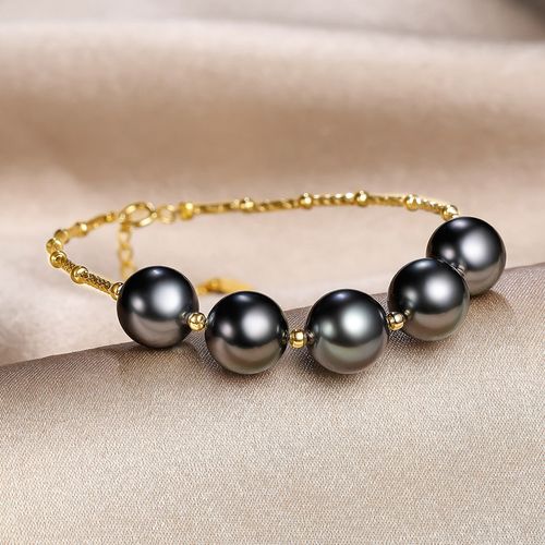 珍珠皇后正品18k89mm大溪海水黑珍珠手链百搭简约手饰
