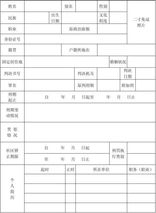社区服刑人员登记表