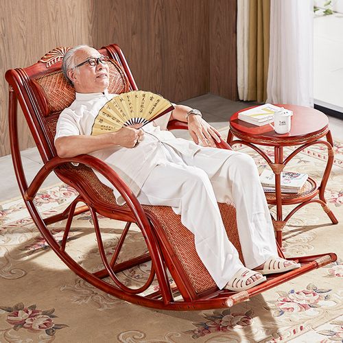 藤椅摇椅家用躺椅大人摇摇椅老人午休椅天然真藤编实木阳台逍遥椅