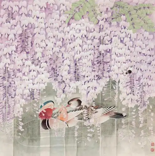 【紫藤鸳鸯 镜心 设色纸本】拍卖品_图片_价格_鉴赏_绘画_雅昌艺术品